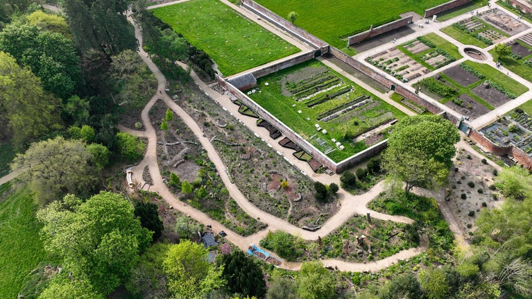 Ariel view of Shugborough's new garden showing the paths and planting